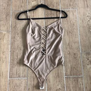 Suede cut out backless body suit